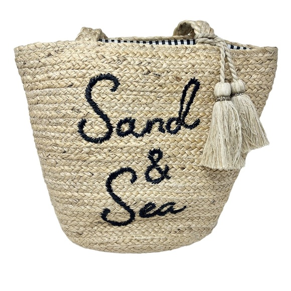 J. Jill Sand and Sea Natural Jute Beach Bag Embroidered Tote Fully Lined - Picture 4 of 10